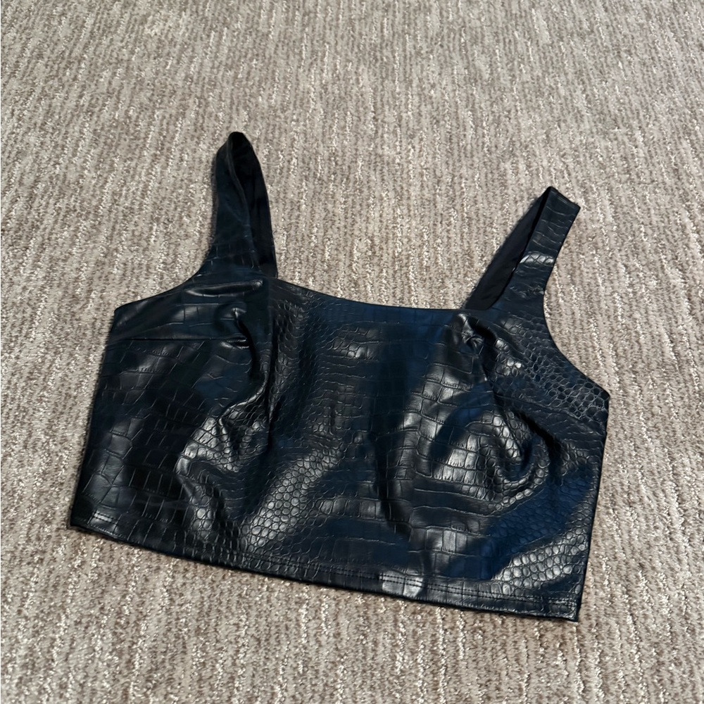 Express Black Croc-Embossed Crop Top